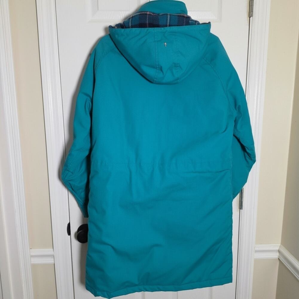 L.L. Bean Women's XL Baxter State Parka Jacket Teal Plaid Wool Lined Hooded USA - Picture 2 of 10